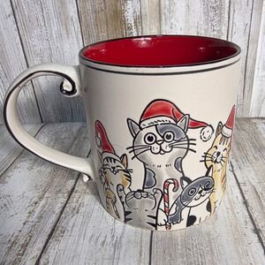 Eli + Ana Christmas Cats Santa Hats Ceramic Mug Red Interior 2024 Large 20oz